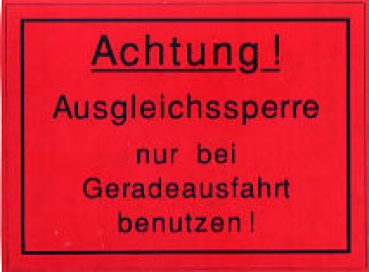 Aufkleber Ausgleichssperre rot